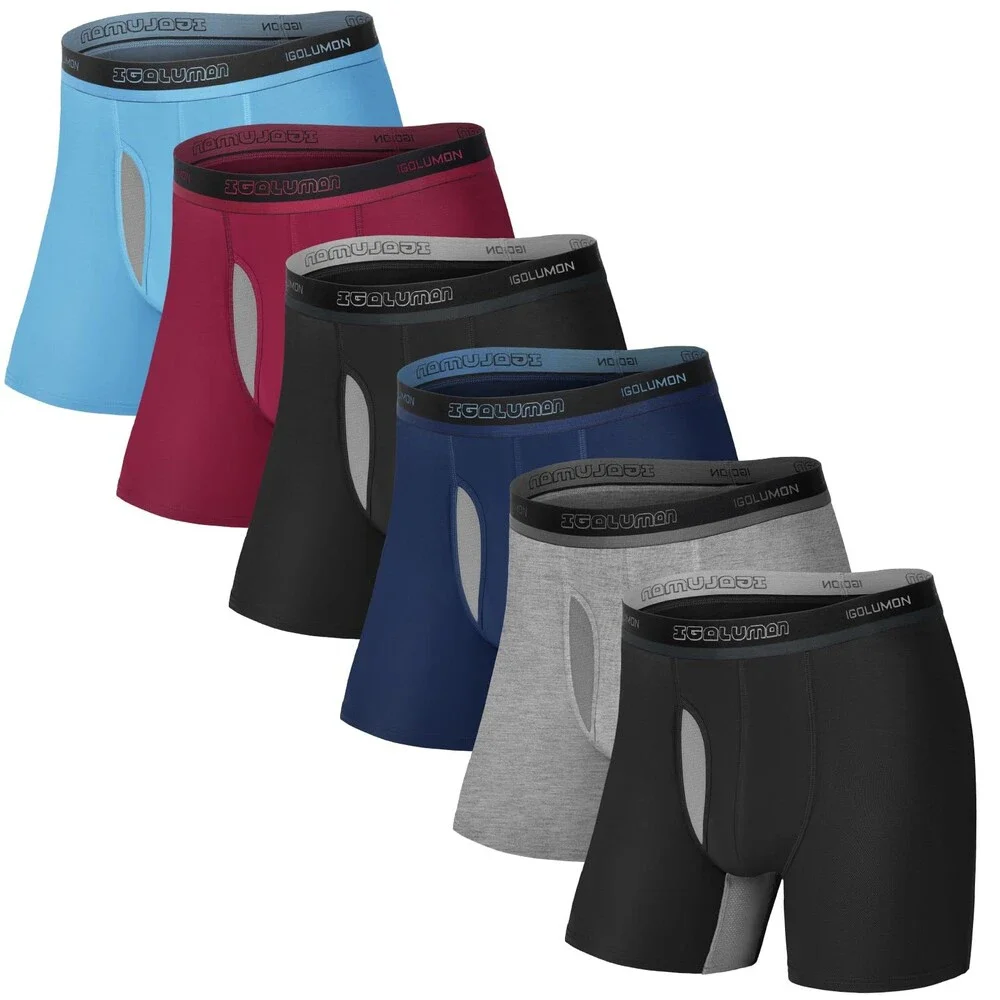 IGOLUMON Men's Underwear Bamboo Rayon Breathable Boxer Briefs Fly XL